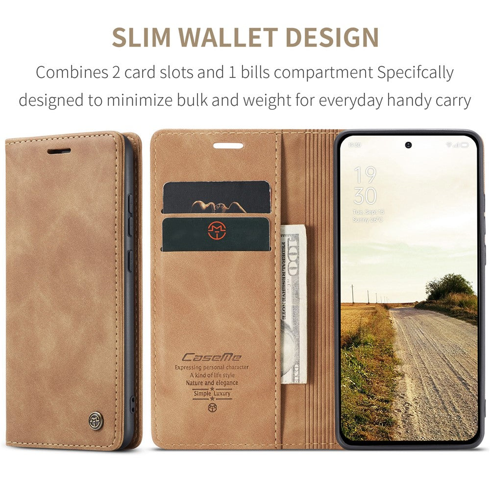 For Oppo Reno13 5G (Global) Wallet Case CASEME 013 Series PU Leather Phone Cover Stand - Brown