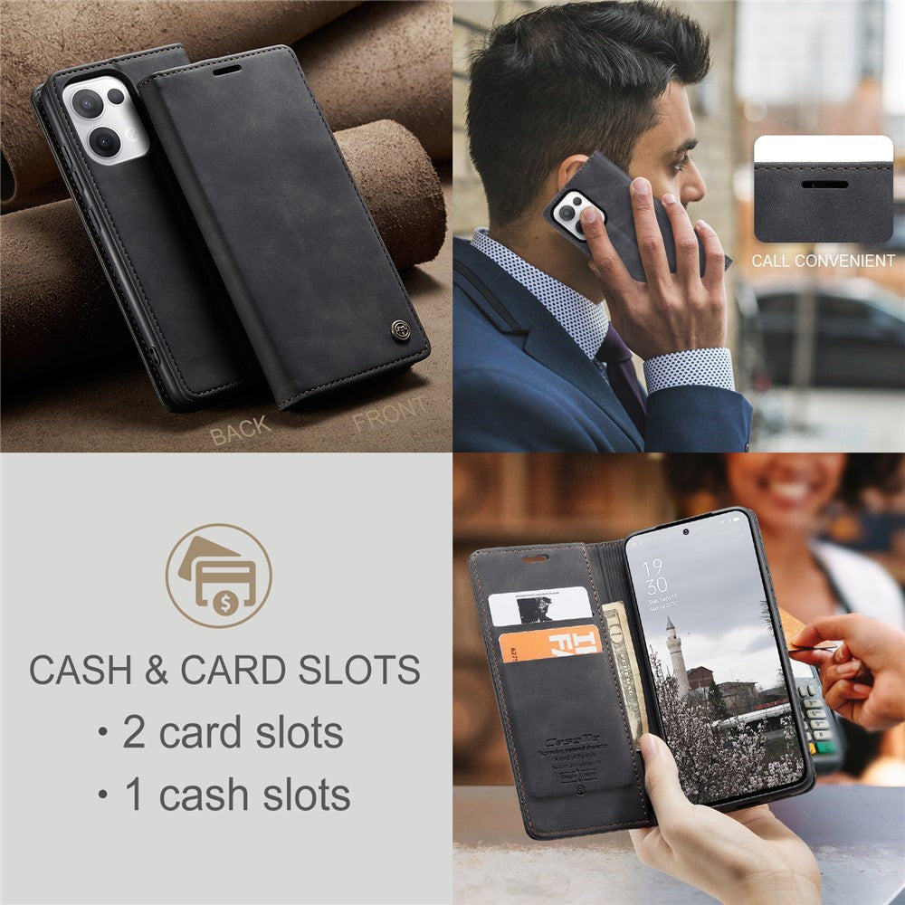 For Oppo Reno13 5G (Global) Wallet Case CASEME 013 Series PU Leather Phone Cover Stand - Black