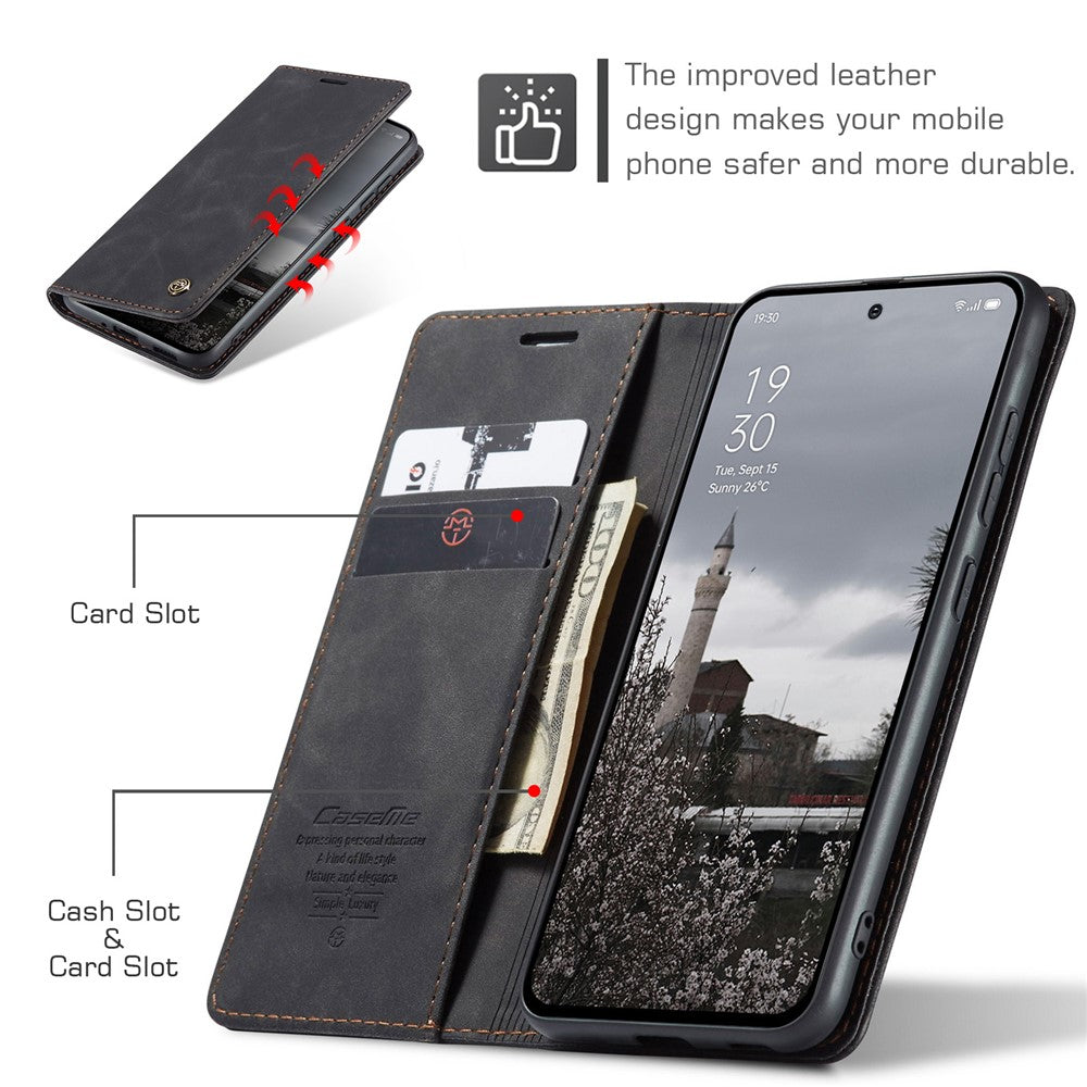 For Oppo Reno13 5G (Global) Wallet Case CASEME 013 Series PU Leather Phone Cover Stand - Black