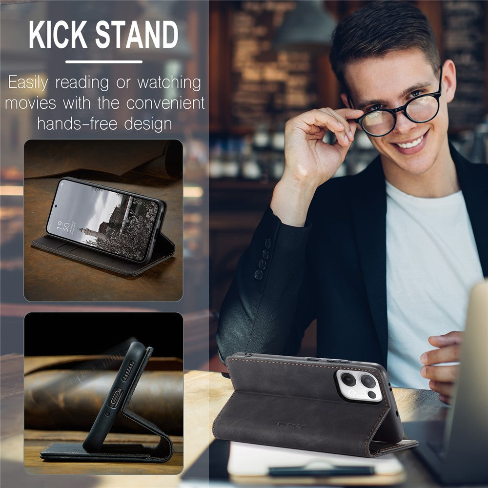 For Oppo Reno13 5G (Global) Wallet Case CASEME 013 Series PU Leather Phone Cover Stand - Black
