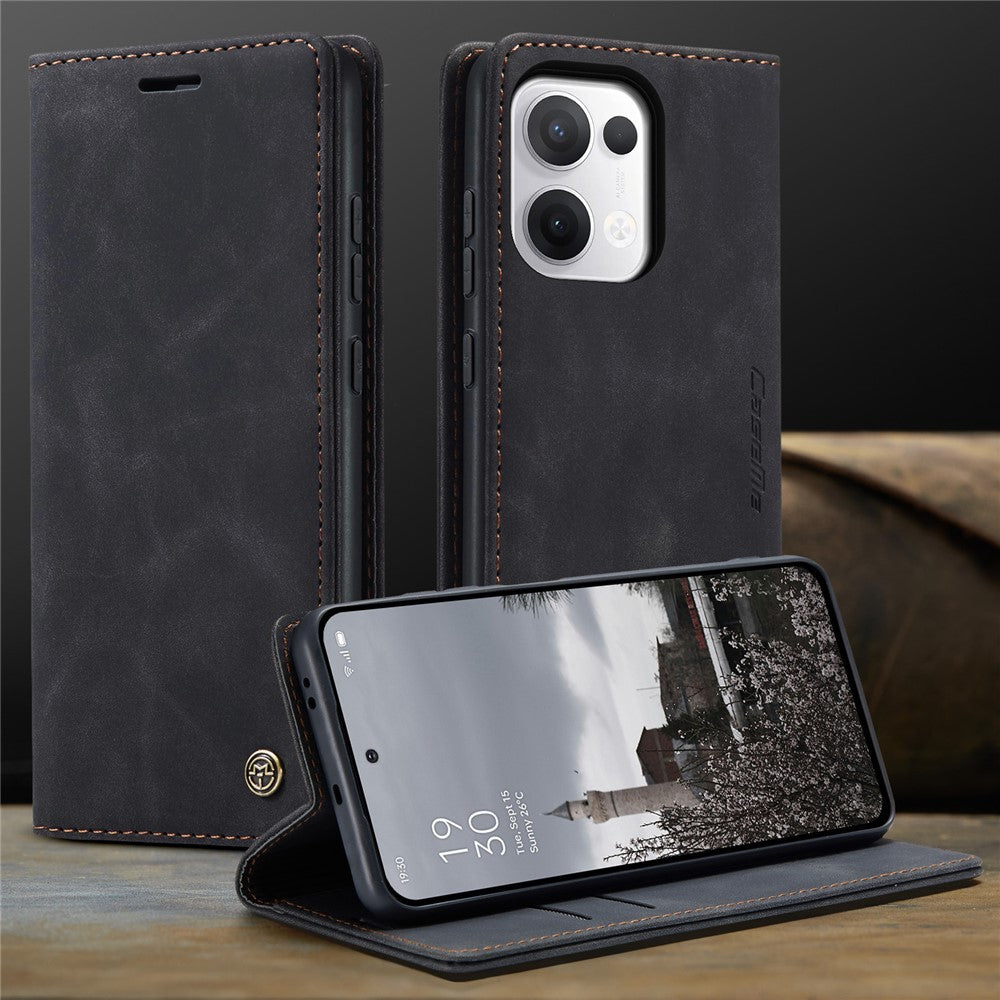 For Oppo Reno13 5G (Global) Wallet Case CASEME 013 Series PU Leather Phone Cover Stand - Black