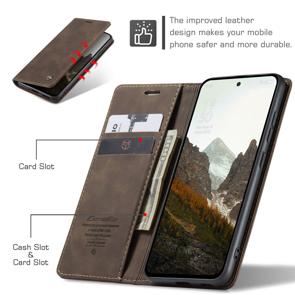 For Oppo Reno13 5G (Global) Wallet Case CASEME 013 Series PU Leather Phone Cover Stand - Coffee