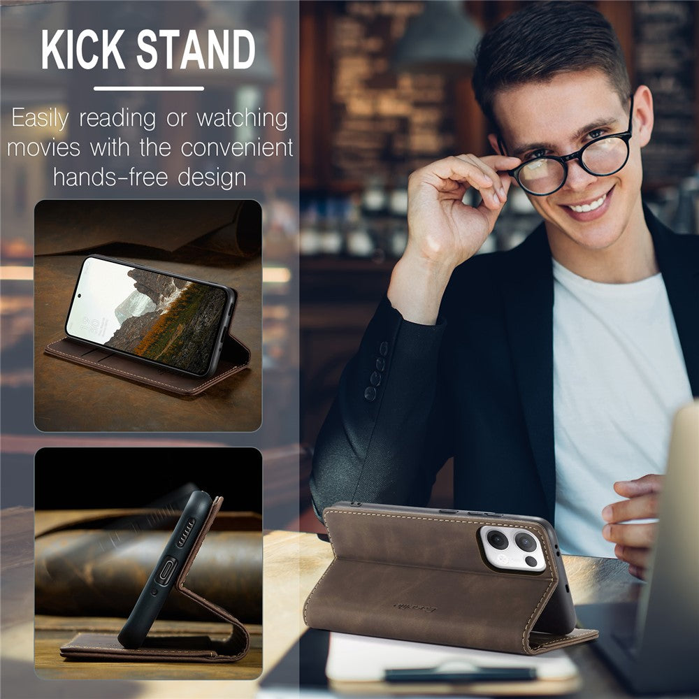 For Oppo Reno13 5G (Global) Wallet Case CASEME 013 Series PU Leather Phone Cover Stand - Coffee