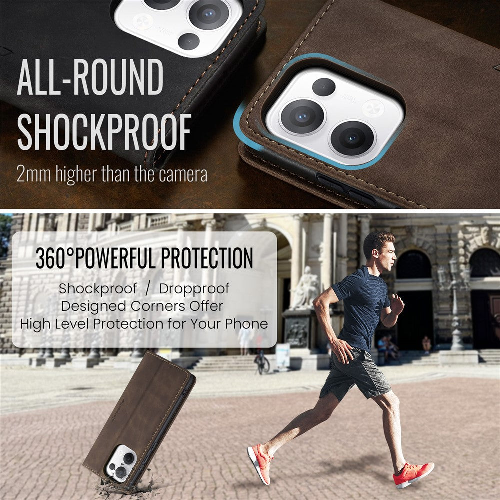 For Oppo Reno13 5G (Global) Wallet Case CASEME 013 Series PU Leather Phone Cover Stand - Coffee