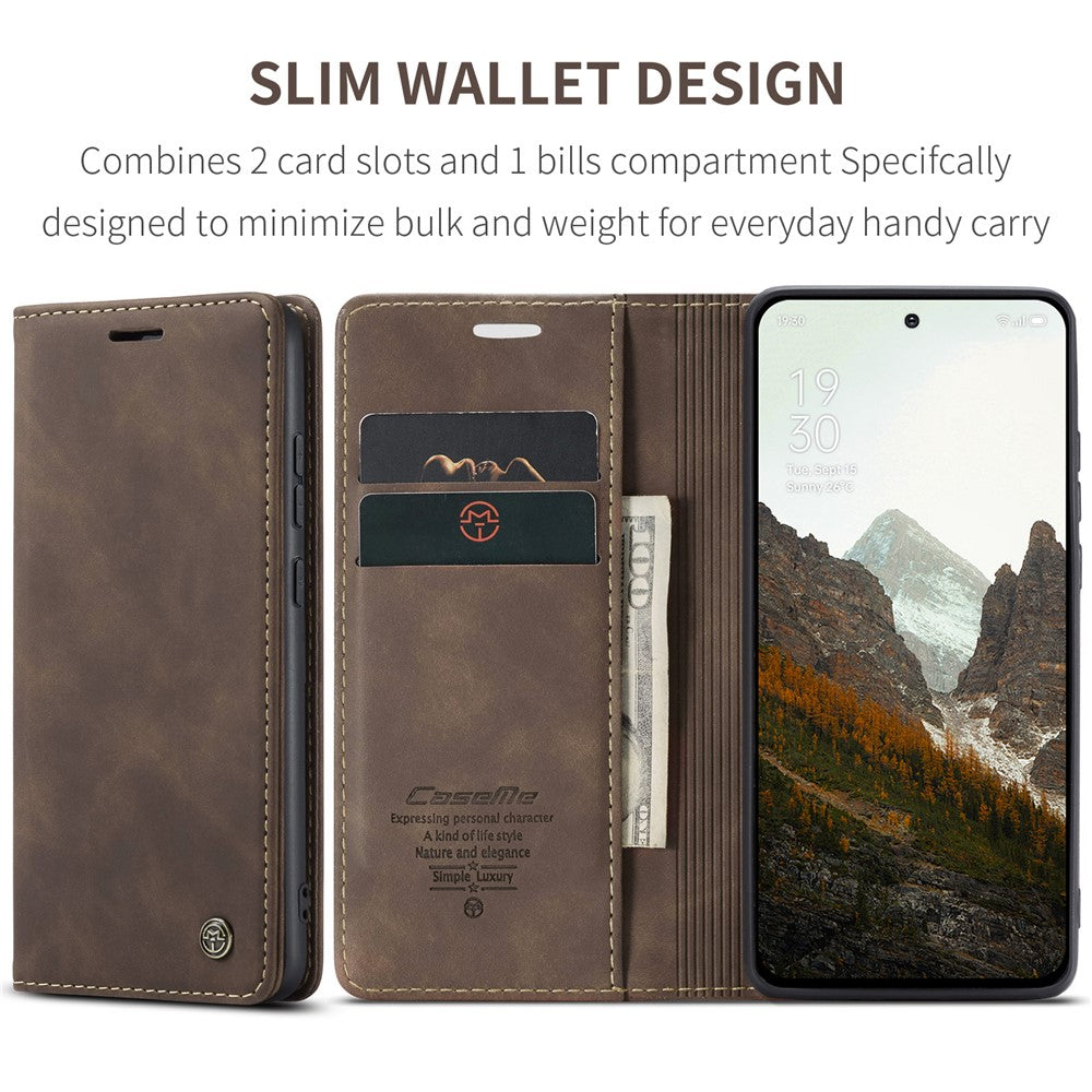 For Oppo Reno13 5G (Global) Wallet Case CASEME 013 Series PU Leather Phone Cover Stand - Coffee
