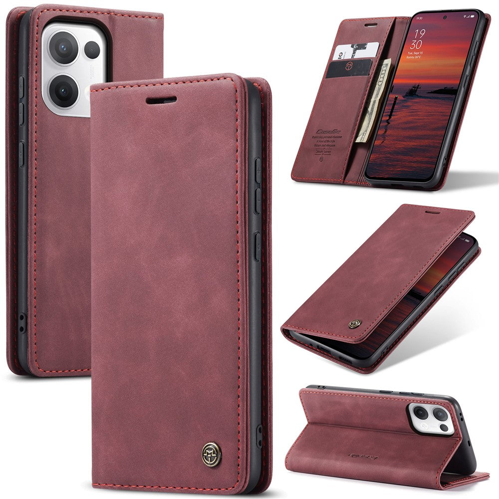For Oppo Reno13 5G (Global) Wallet Case CASEME 013 Series PU Leather Phone Cover Stand - Red