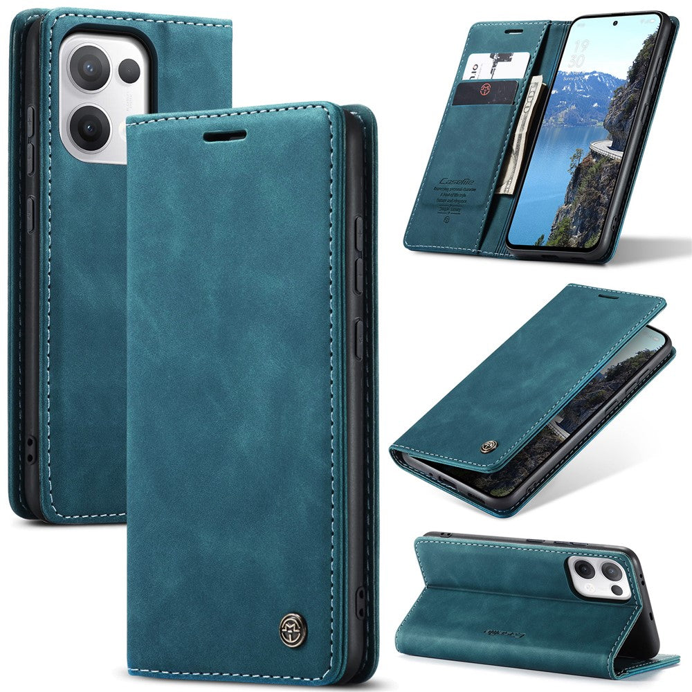 For Oppo Reno13 5G (Global) Wallet Case CASEME 013 Series PU Leather Phone Cover Stand - Blue