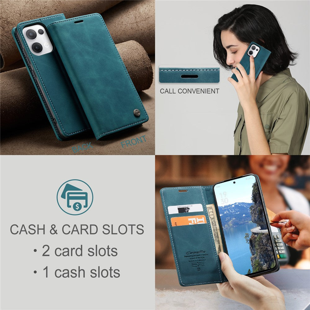 For Oppo Reno13 5G (Global) Wallet Case CASEME 013 Series PU Leather Phone Cover Stand - Blue