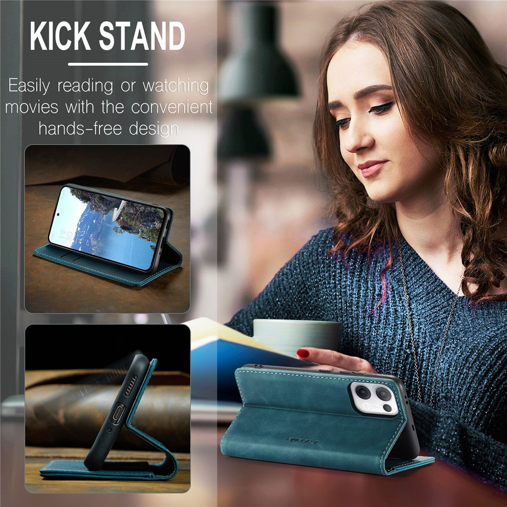 For Oppo Reno13 5G (Global) Wallet Case CASEME 013 Series PU Leather Phone Cover Stand - Blue