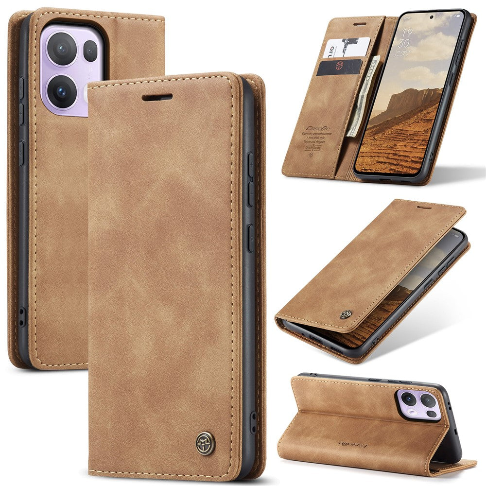 For Oppo Reno13 Pro 5G Wallet Case CASEME 013 Series PU Leather Phone Cover Stand - Brown