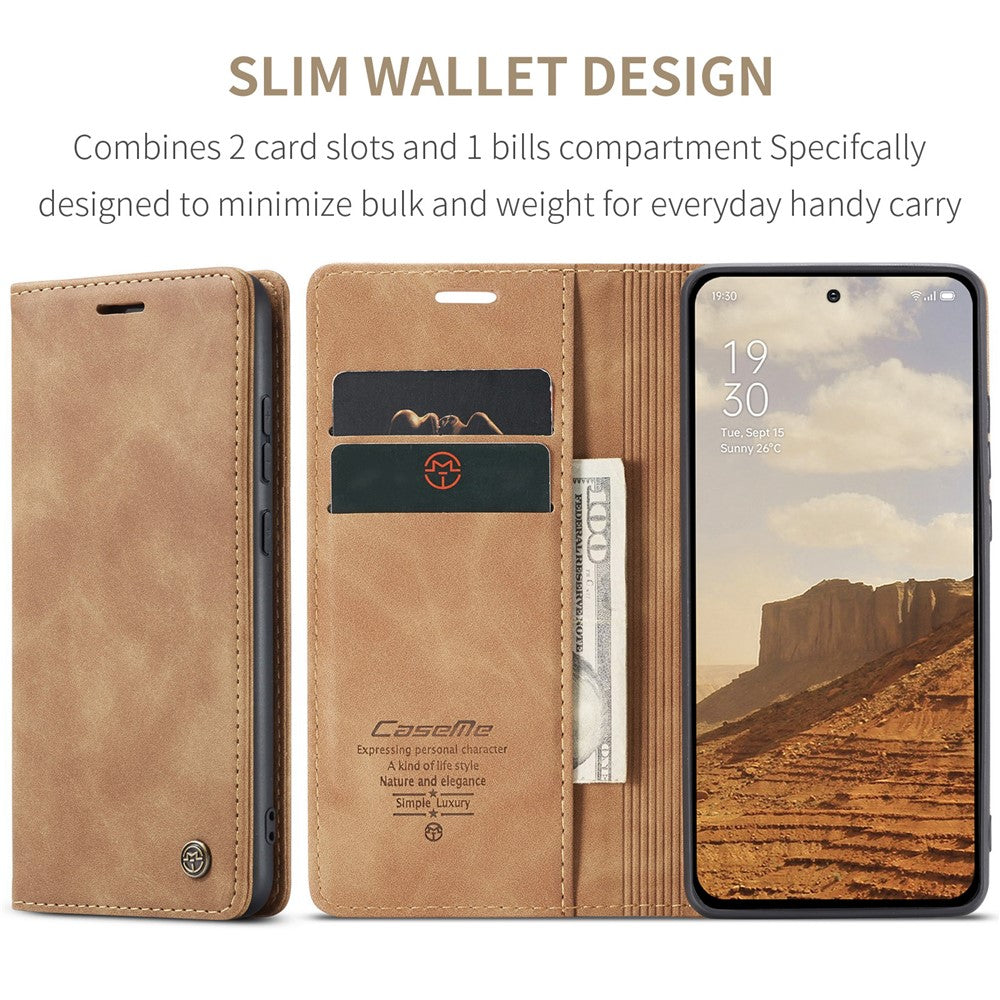 For Oppo Reno13 Pro 5G Wallet Case CASEME 013 Series PU Leather Phone Cover Stand - Brown