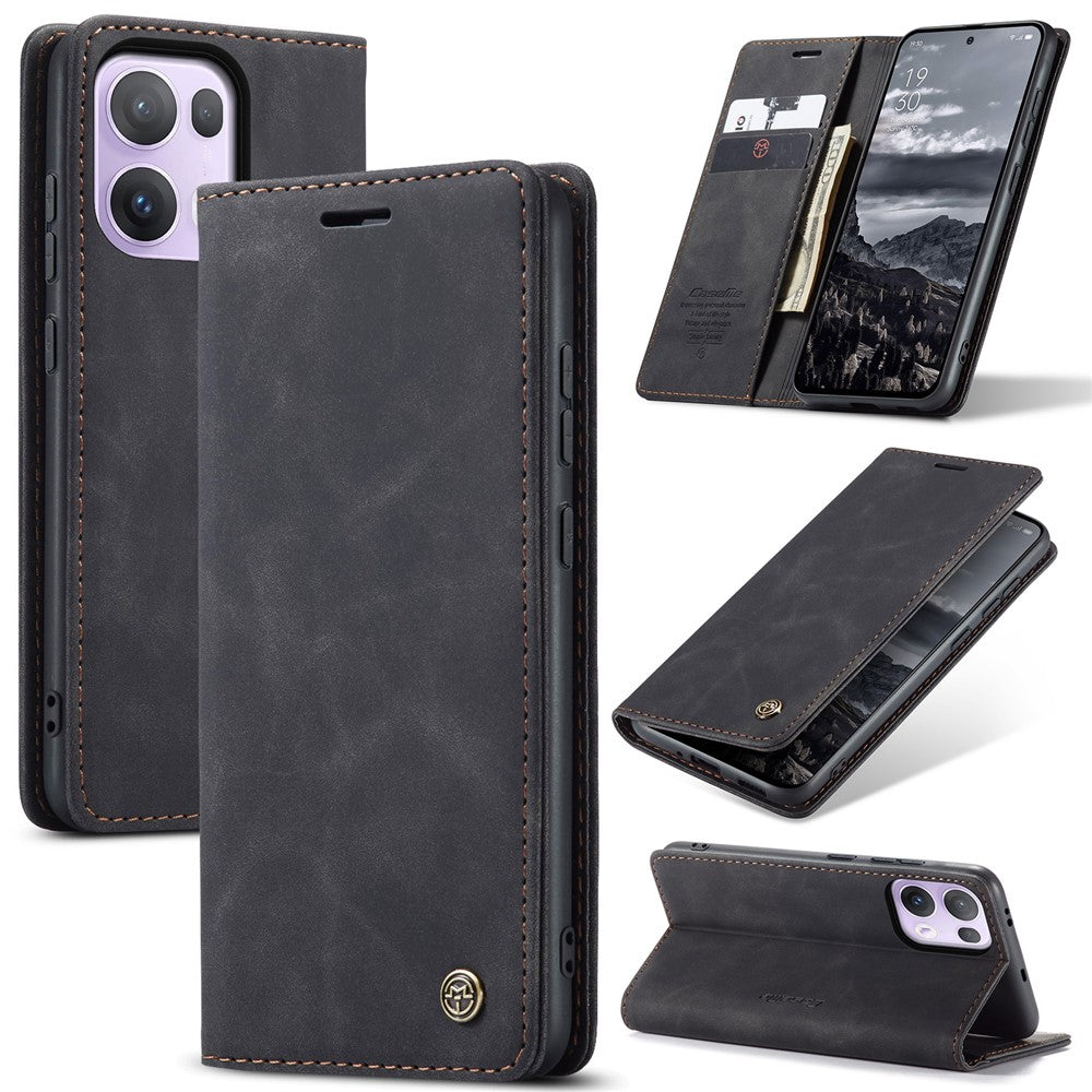 For Oppo Reno13 Pro 5G Wallet Case CASEME 013 Series PU Leather Phone Cover Stand - Black