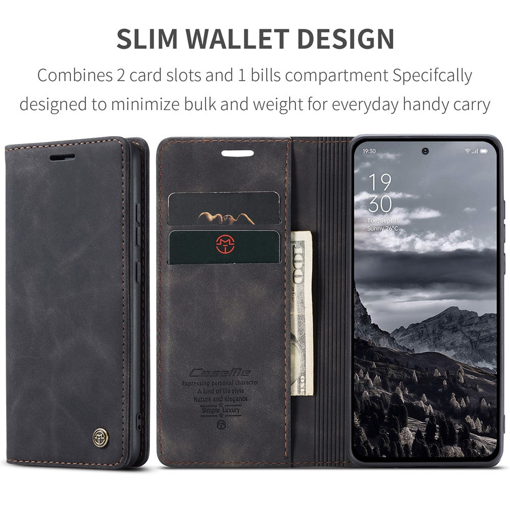 For Oppo Reno13 Pro 5G Wallet Case CASEME 013 Series PU Leather Phone Cover Stand - Black