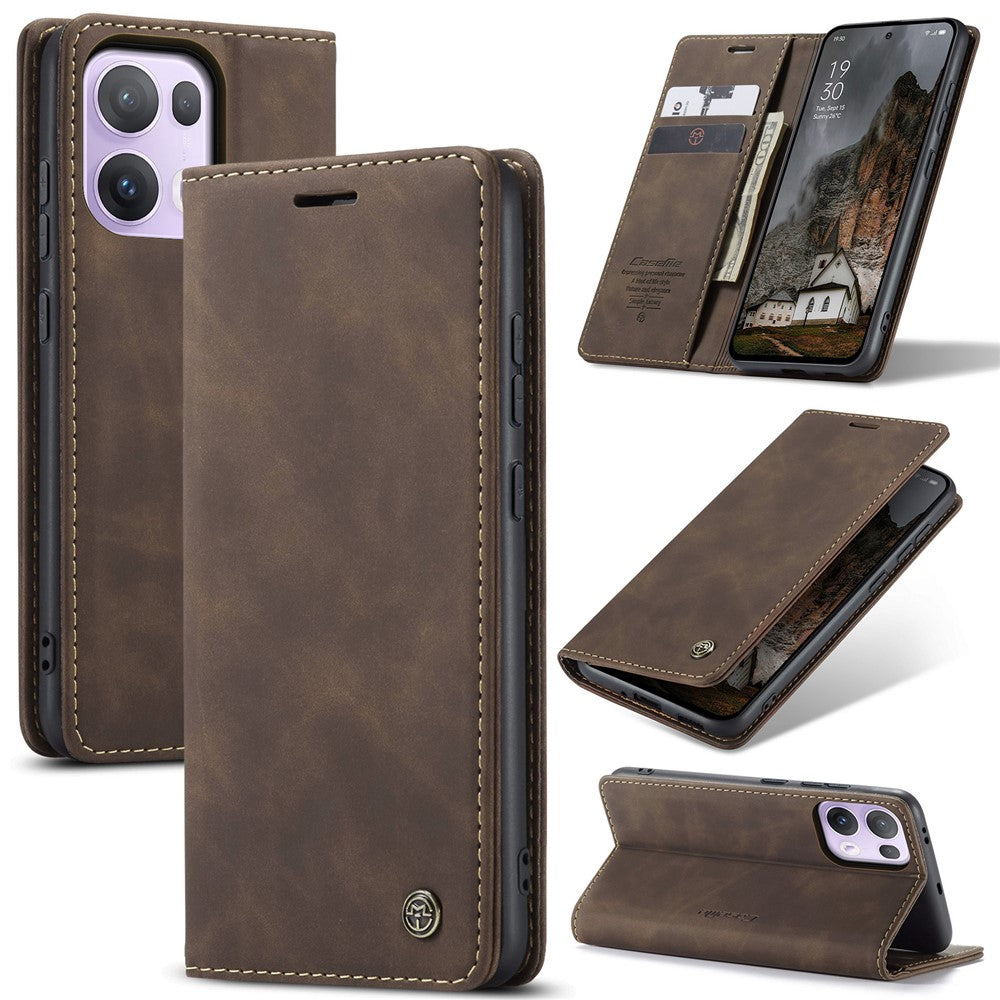 For Oppo Reno13 Pro 5G Wallet Case CASEME 013 Series PU Leather Phone Cover Stand - Coffee