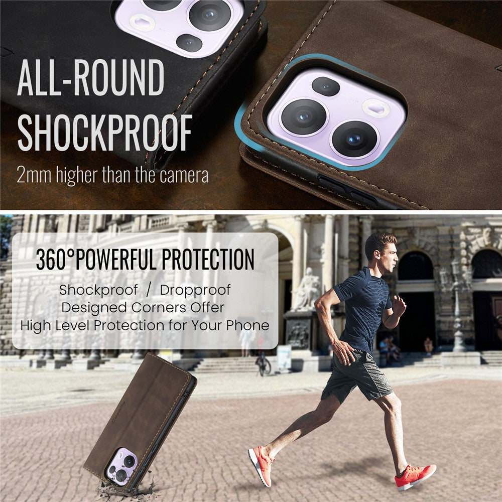 For Oppo Reno13 Pro 5G Wallet Case CASEME 013 Series PU Leather Phone Cover Stand - Coffee