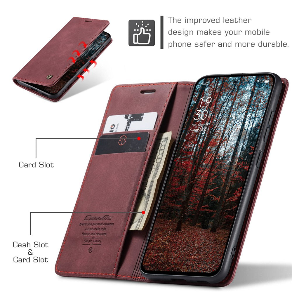 For Oppo Reno13 Pro 5G Wallet Case CASEME 013 Series PU Leather Phone Cover Stand - Red