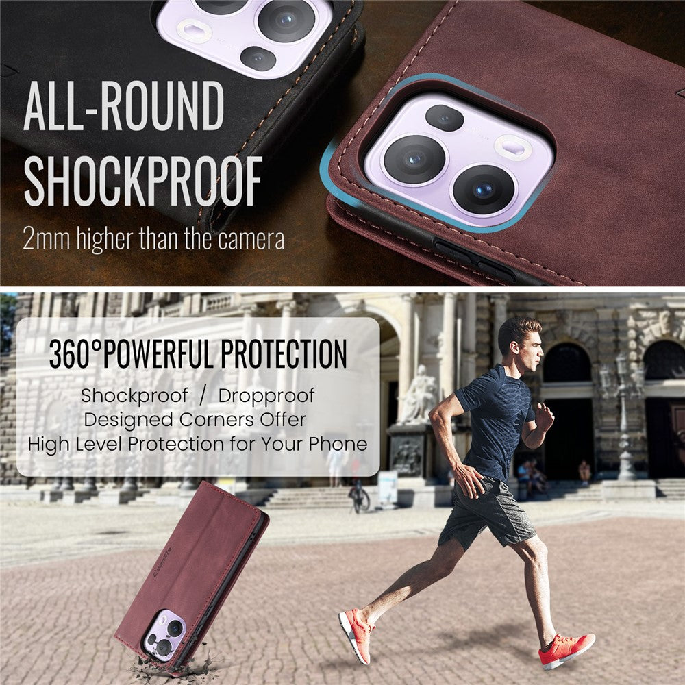 For Oppo Reno13 Pro 5G Wallet Case CASEME 013 Series PU Leather Phone Cover Stand - Red