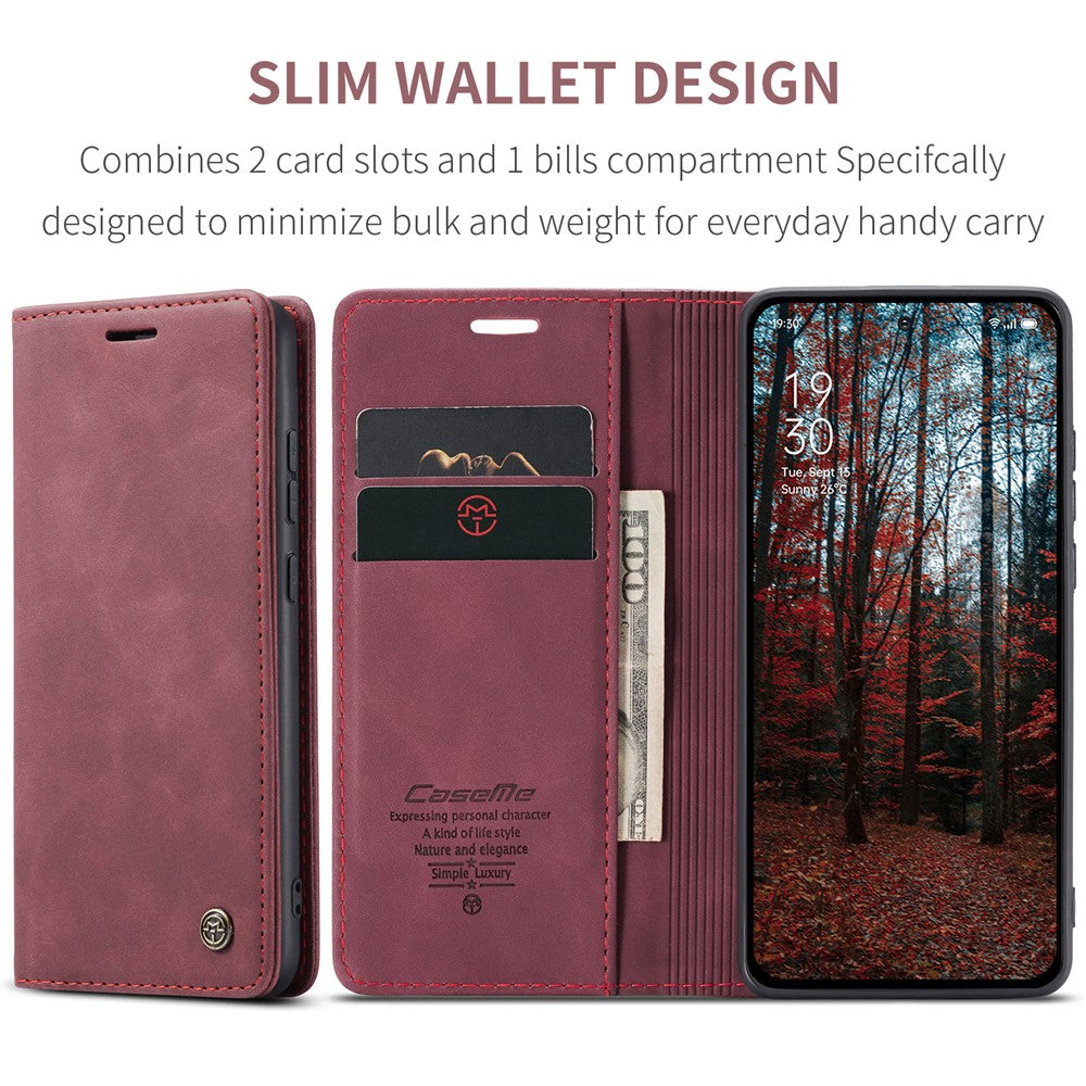 For Oppo Reno13 Pro 5G Wallet Case CASEME 013 Series PU Leather Phone Cover Stand - Red