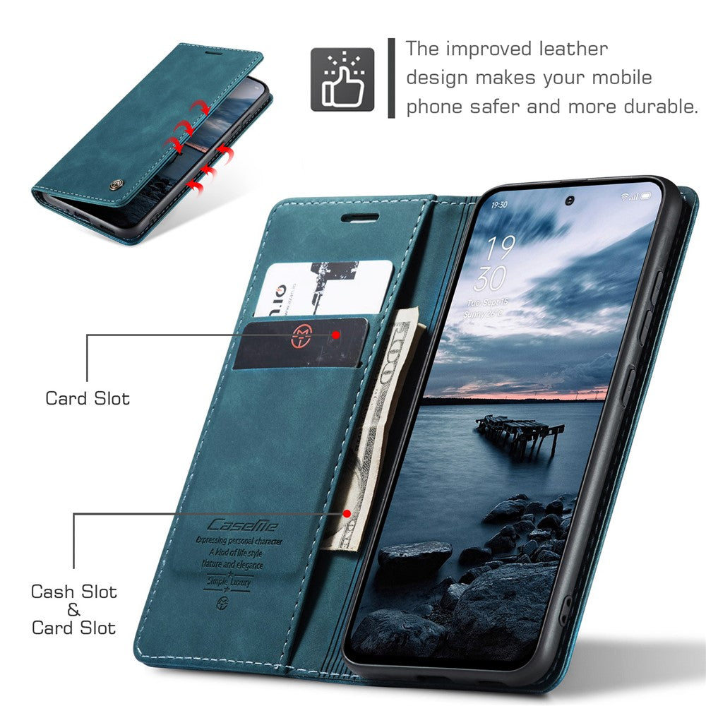 For Oppo Reno13 Pro 5G Wallet Case CASEME 013 Series PU Leather Phone Cover Stand - Blue