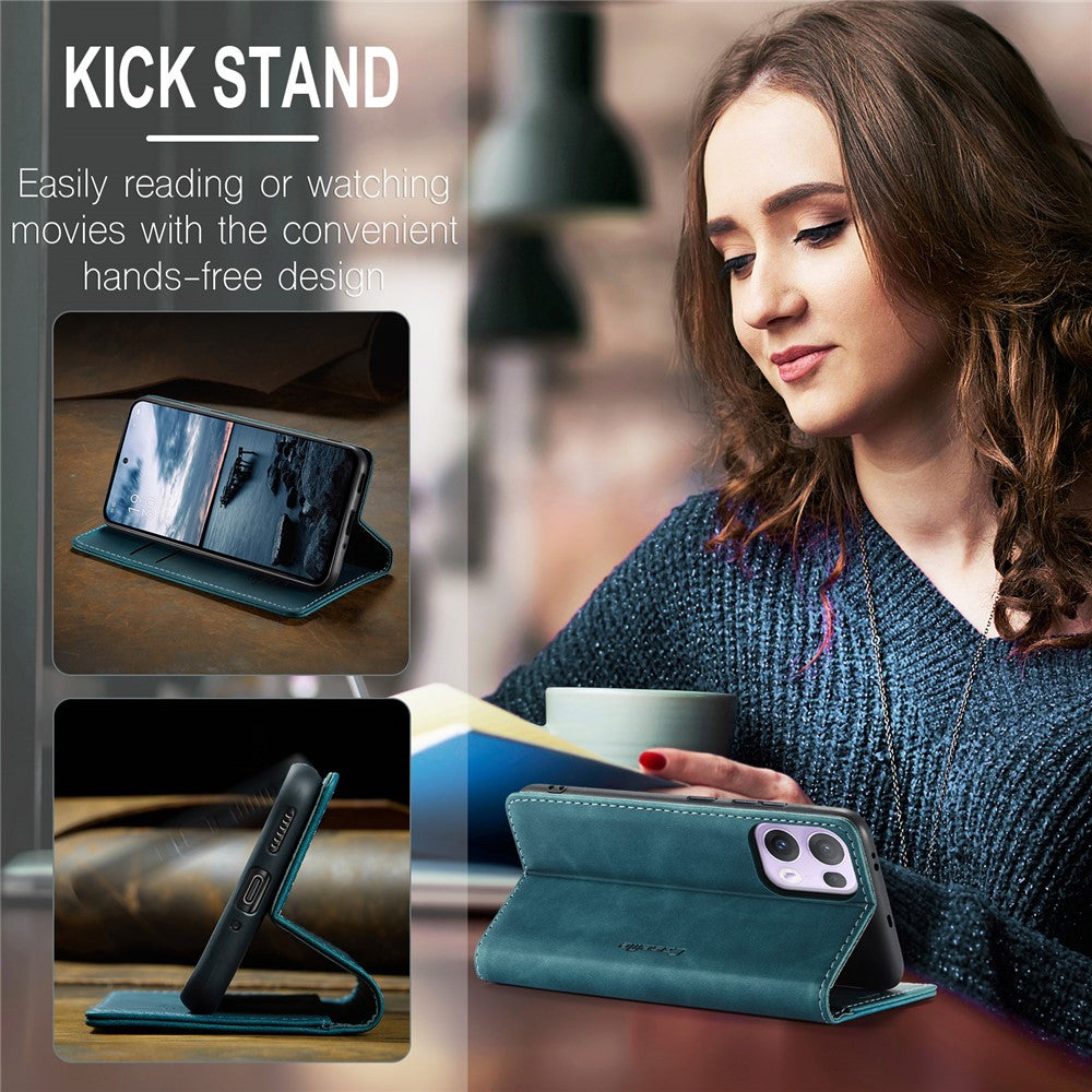 For Oppo Reno13 Pro 5G Wallet Case CASEME 013 Series PU Leather Phone Cover Stand - Blue