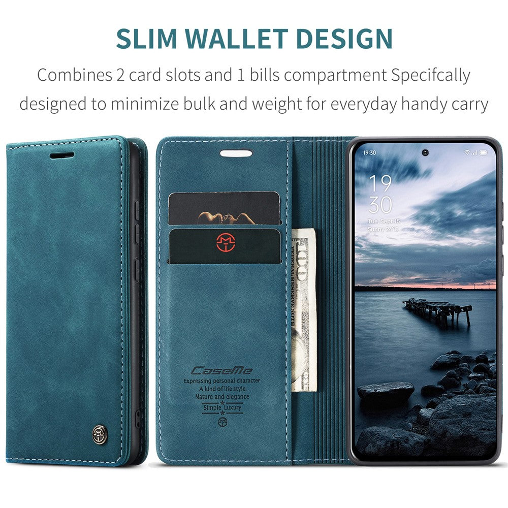 For Oppo Reno13 Pro 5G Wallet Case CASEME 013 Series PU Leather Phone Cover Stand - Blue