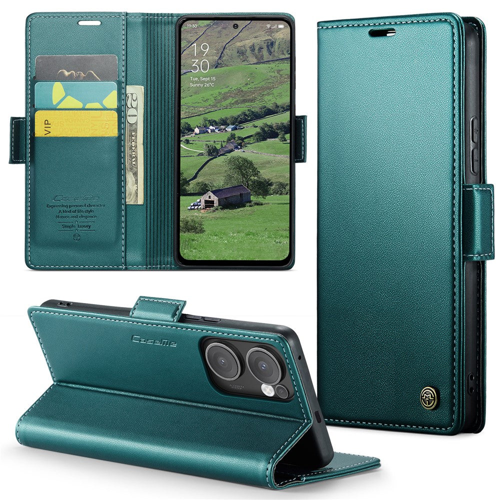 For Oppo Reno13 F 4G / Oppo Reno13 F 5G Case CASEME 023 Series RFID Blocking Leather Wallet Stand Phone Cover - Green