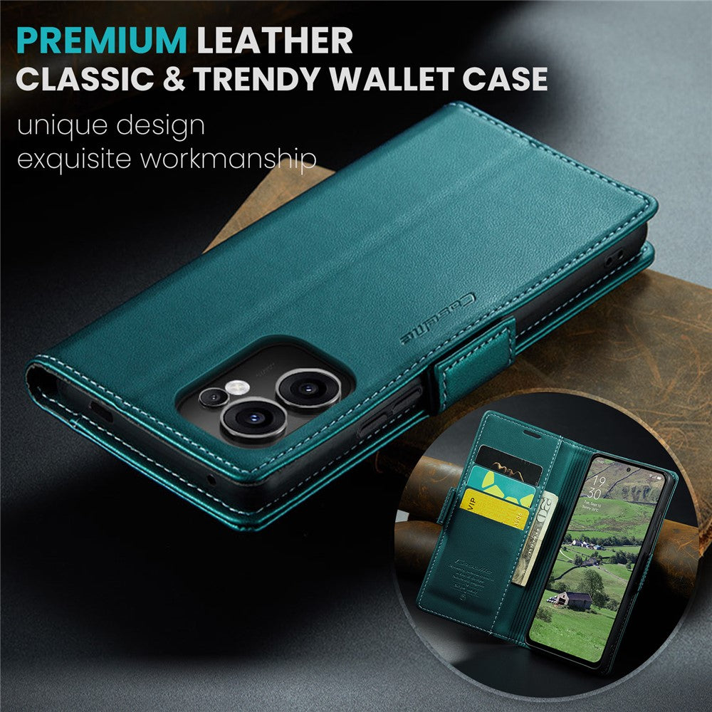 For Oppo Reno13 F 4G / Oppo Reno13 F 5G Case CASEME 023 Series RFID Blocking Leather Wallet Stand Phone Cover - Green
