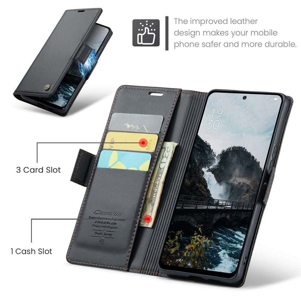 For Oppo Reno13 F 4G / Oppo Reno13 F 5G Case CASEME 023 Series RFID Blocking Leather Wallet Stand Phone Cover - Black