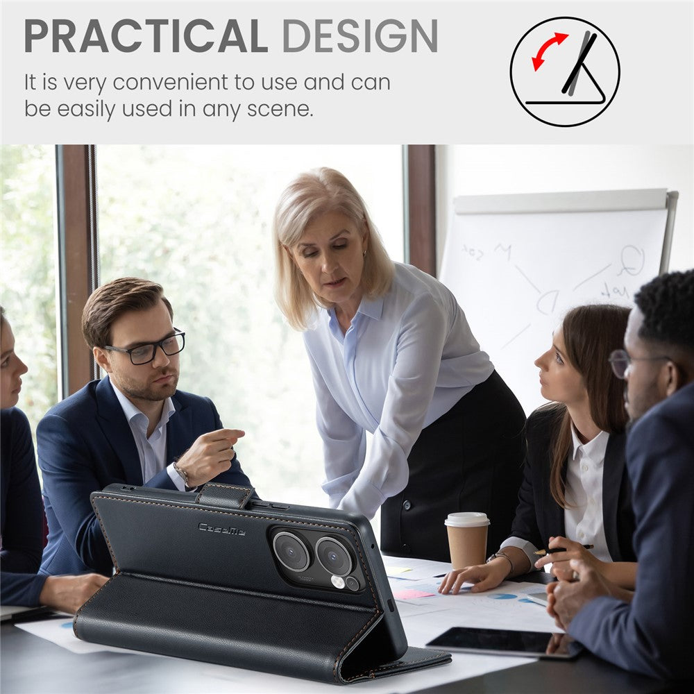 For Oppo Reno13 F 4G / Oppo Reno13 F 5G Case CASEME 023 Series RFID Blocking Leather Wallet Stand Phone Cover - Black