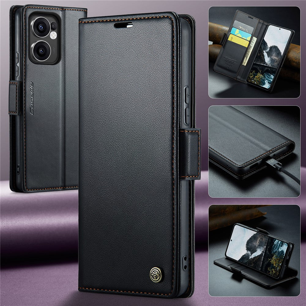 For Oppo Reno13 F 4G / Oppo Reno13 F 5G Case CASEME 023 Series RFID Blocking Leather Wallet Stand Phone Cover - Black