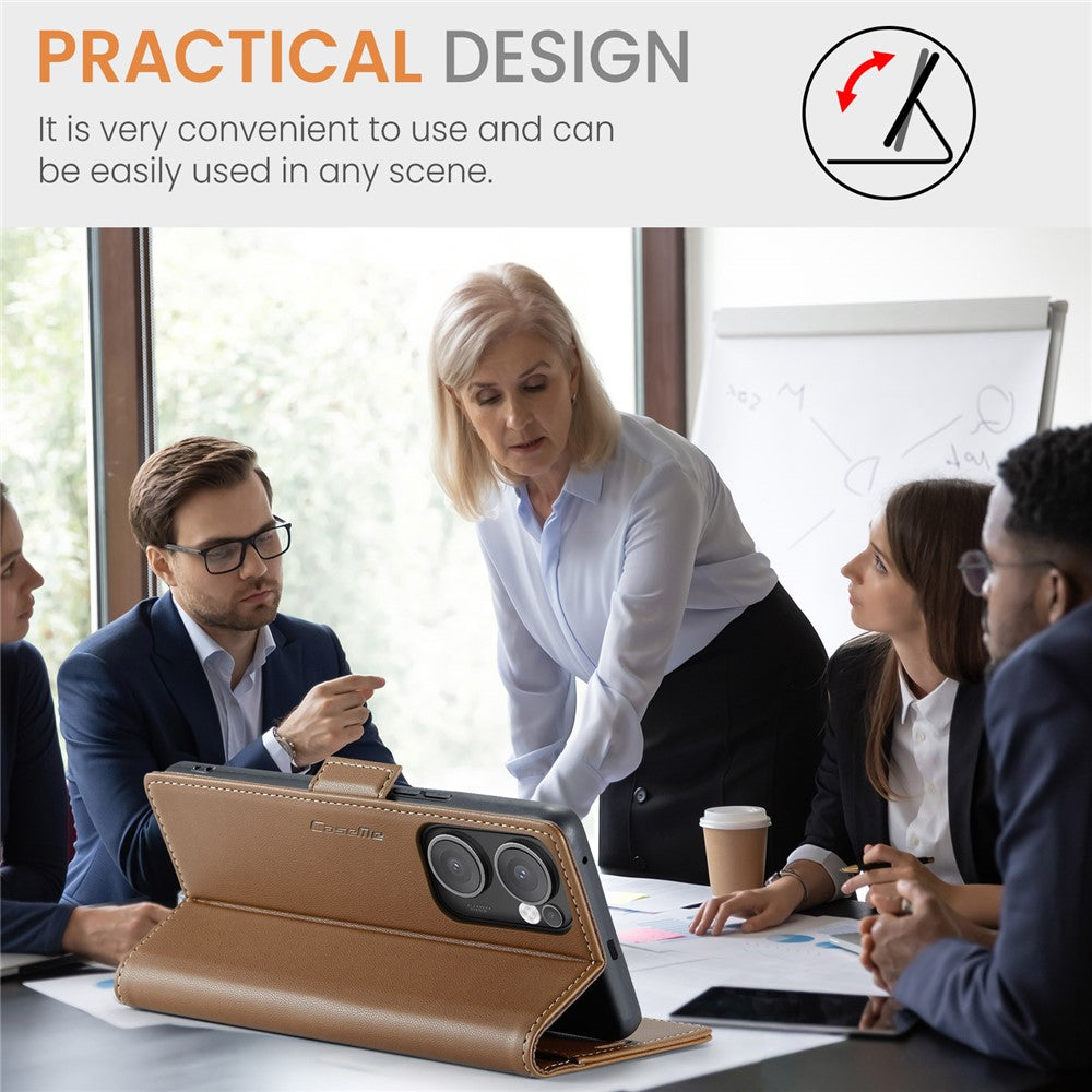 For Oppo Reno13 F 4G / Oppo Reno13 F 5G Case CASEME 023 Series RFID Blocking Leather Wallet Stand Phone Cover - Brown