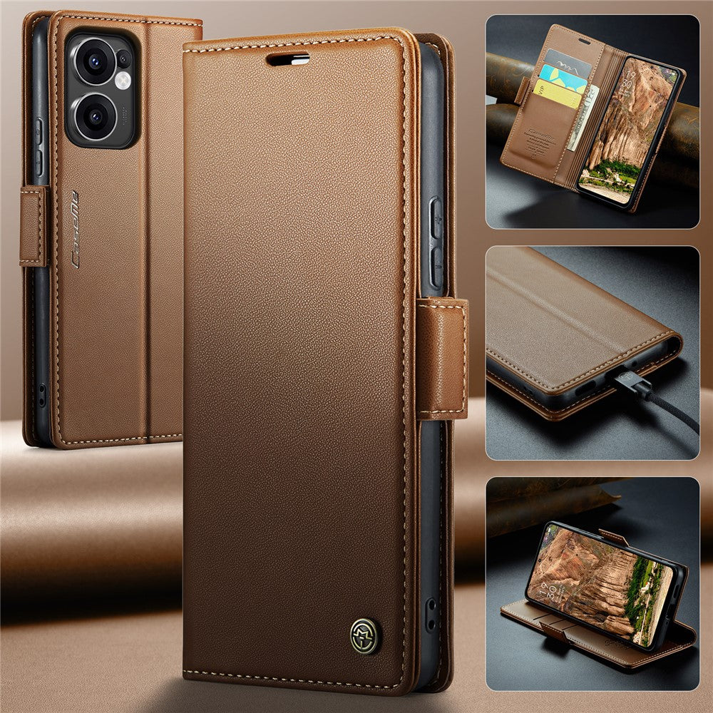 For Oppo Reno13 F 4G / Oppo Reno13 F 5G Case CASEME 023 Series RFID Blocking Leather Wallet Stand Phone Cover - Brown