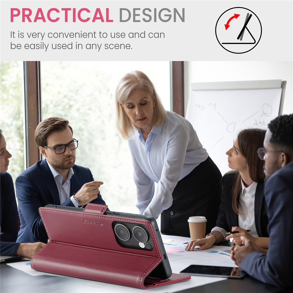 For Oppo Reno13 F 4G / Oppo Reno13 F 5G Case CASEME 023 Series RFID Blocking Leather Wallet Stand Phone Cover - Red