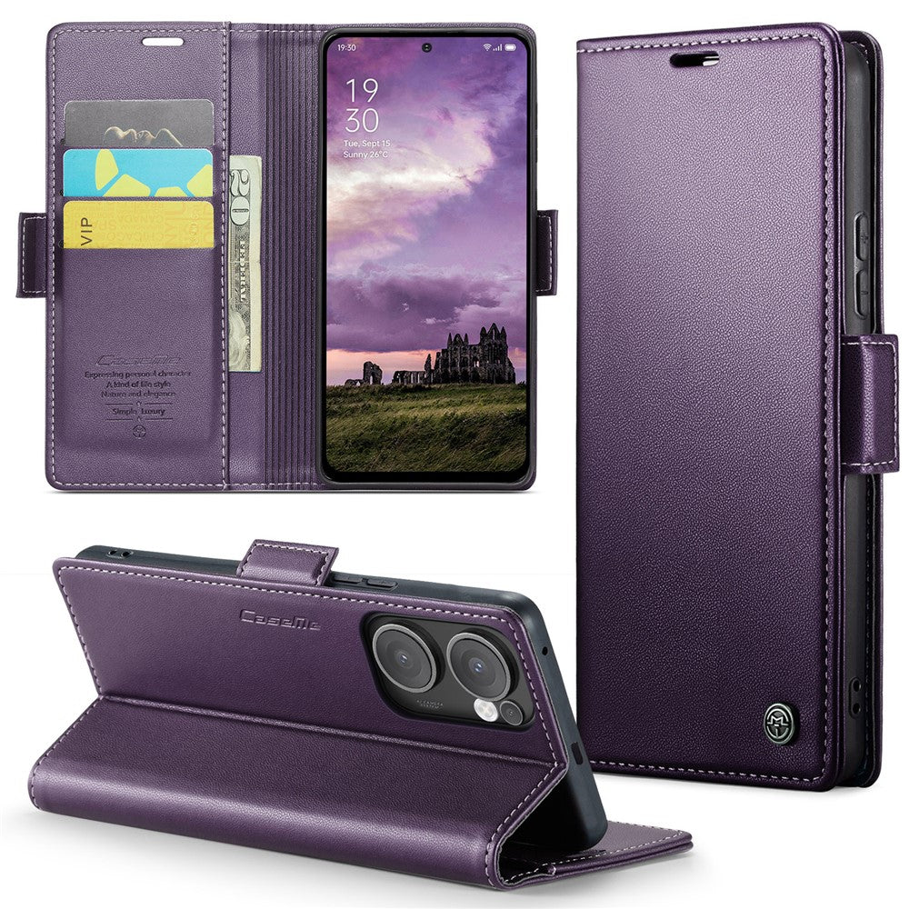 For Oppo Reno13 F 4G / Oppo Reno13 F 5G Case CASEME 023 Series RFID Blocking Leather Wallet Stand Phone Cover - Purple