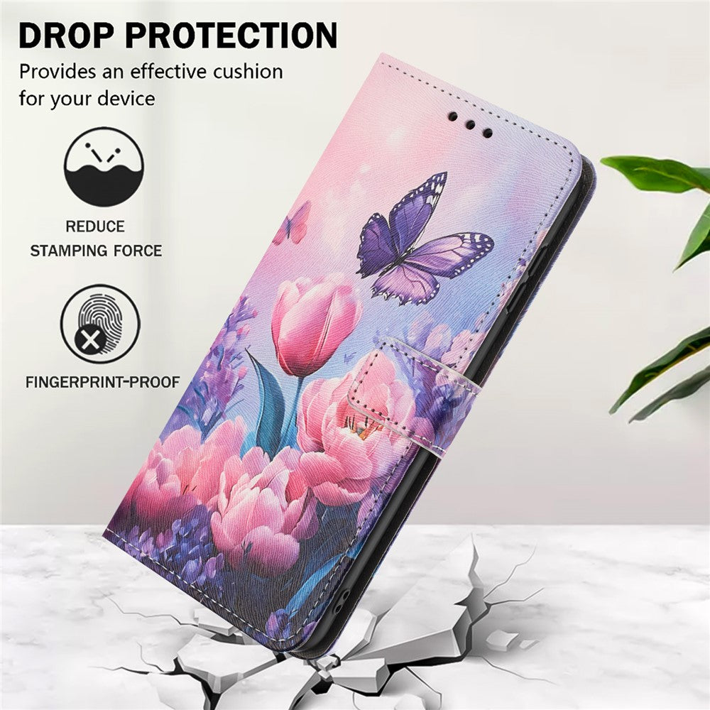 YX-2501 For Oppo Reno13 5G (Global) Case Pattern Printing PU Leather Wallet Phone Cover with Lanyard - Pink Flower Butterfly