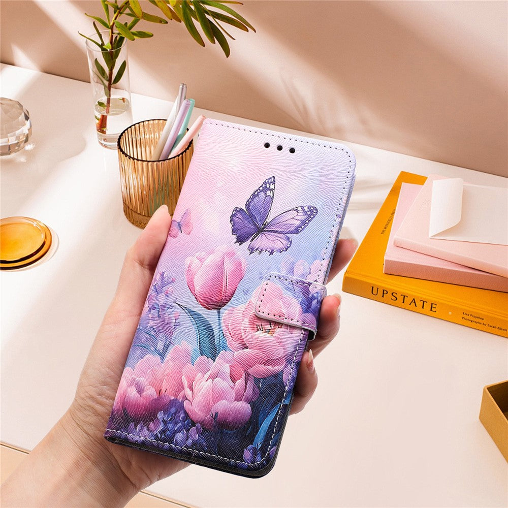 YX-2501 For Oppo Reno13 5G (Global) Case Pattern Printing PU Leather Wallet Phone Cover with Lanyard - Pink Flower Butterfly