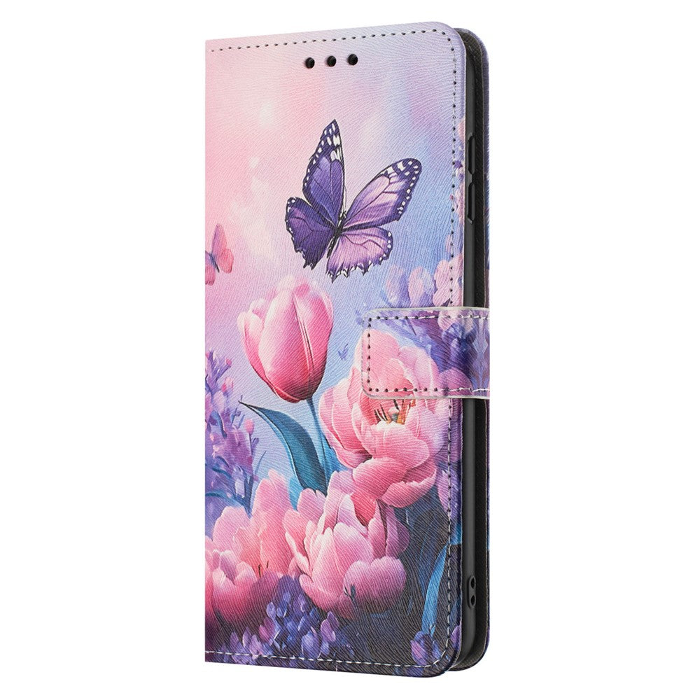 YX-2501 For Oppo Reno13 5G (Global) Case Pattern Printing PU Leather Wallet Phone Cover with Lanyard - Pink Flower Butterfly