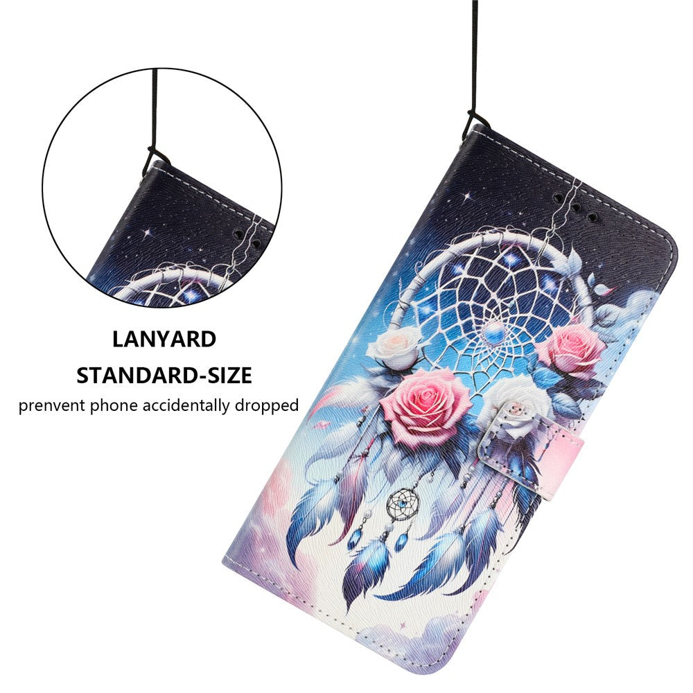 YX-2501 For Oppo Reno13 5G (Global) Case Pattern Printing PU Leather Wallet Phone Cover with Lanyard - Flower Wind Chime
