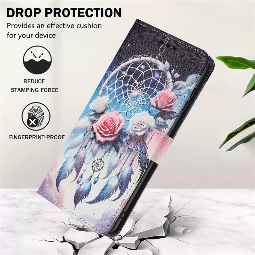 YX-2501 For Oppo Reno13 5G (Global) Case Pattern Printing PU Leather Wallet Phone Cover with Lanyard - Flower Wind Chime