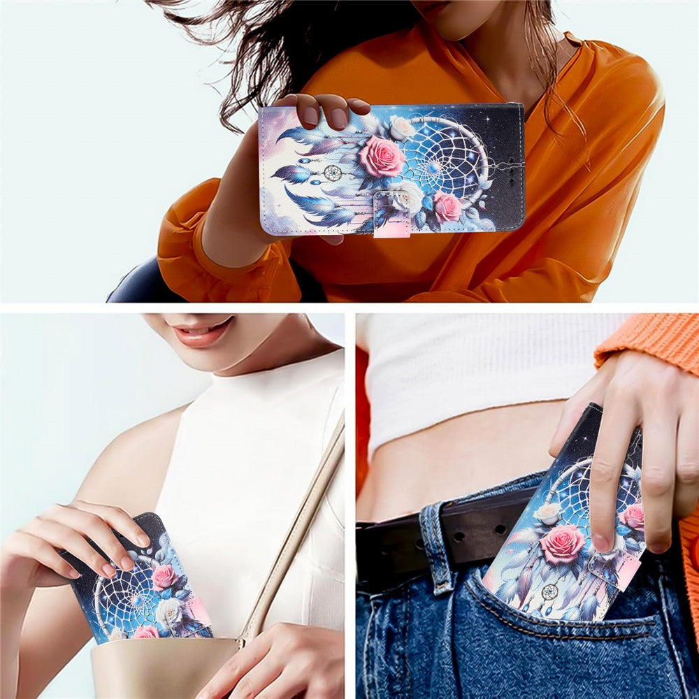 YX-2501 For Oppo Reno13 5G (Global) Case Pattern Printing PU Leather Wallet Phone Cover with Lanyard - Flower Wind Chime