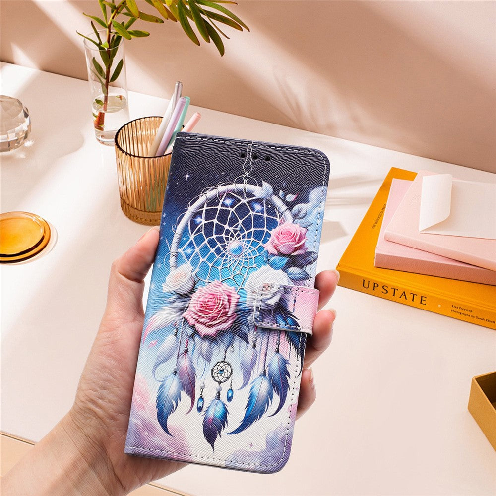 YX-2501 For Oppo Reno13 5G (Global) Case Pattern Printing PU Leather Wallet Phone Cover with Lanyard - Flower Wind Chime