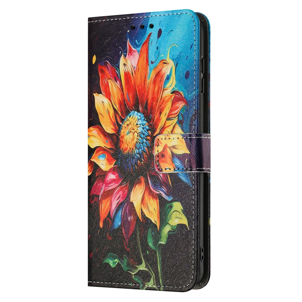 YX-2501 For Oppo Reno13 Pro 5G Case Pattern Printing PU Leather Wallet Phone Cover with Lanyard - Sunflower