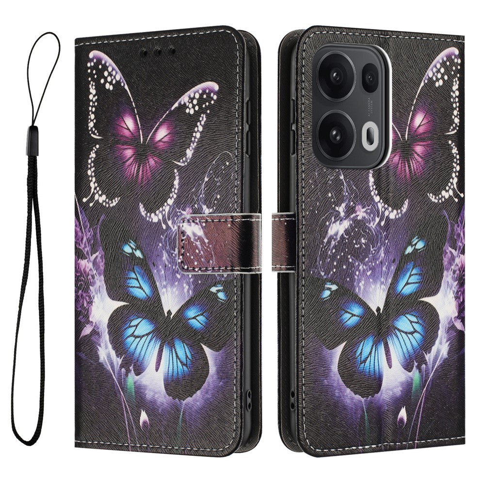 YX-2501 For Oppo Reno13 Pro 5G Case Pattern Printing PU Leather Wallet Phone Cover with Lanyard - Two Butterflies