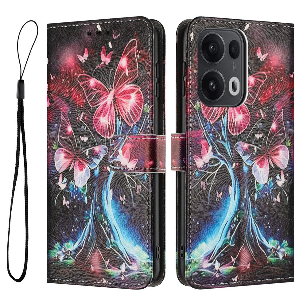 YX-2501 For Oppo Reno13 Pro 5G Case Pattern Printing PU Leather Wallet Phone Cover with Lanyard - Butterfly Tree