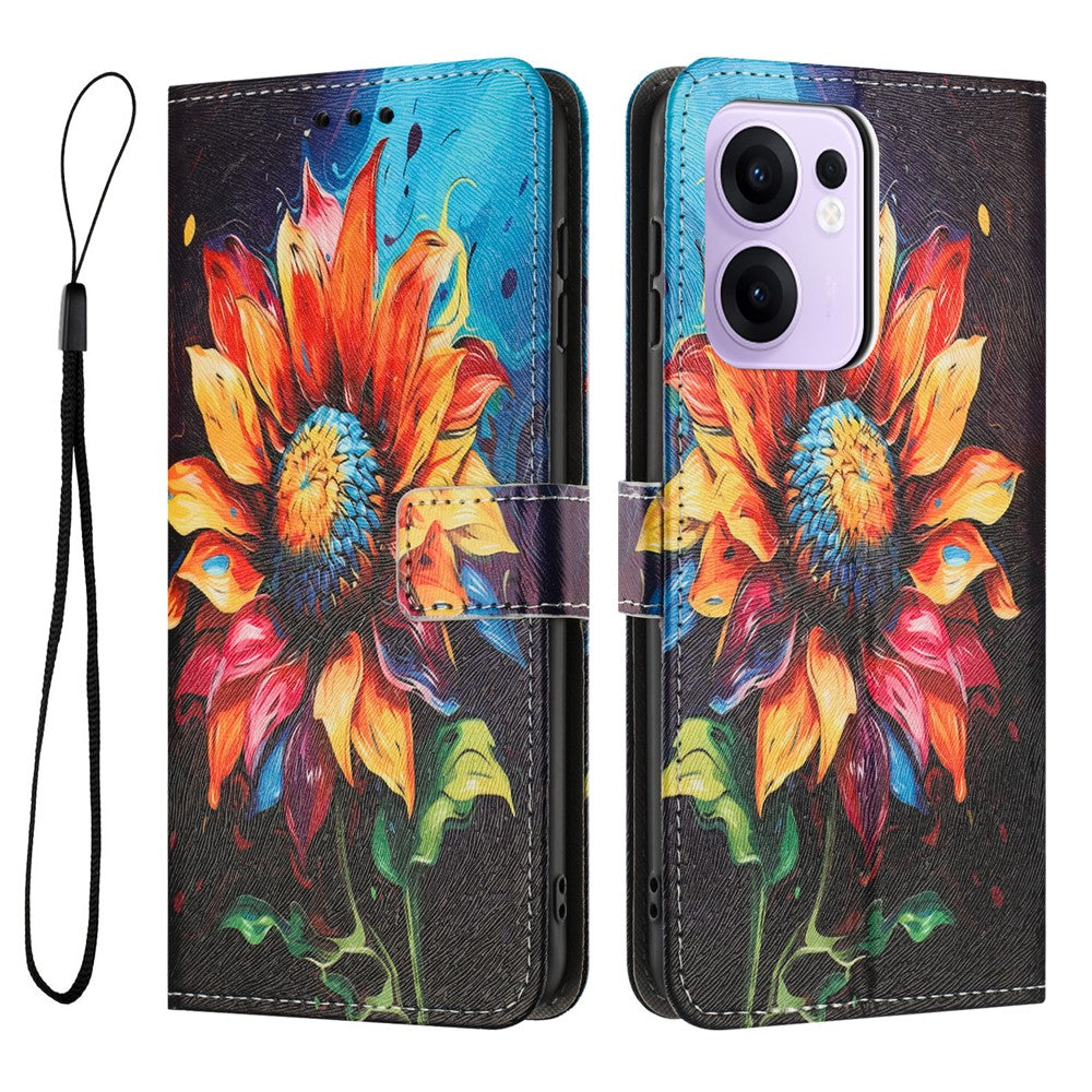 YX-2501 For Oppo Reno13 F 5G  /  4G Case Pattern Printing PU Leather Wallet Phone Cover with Lanyard - Sunflower