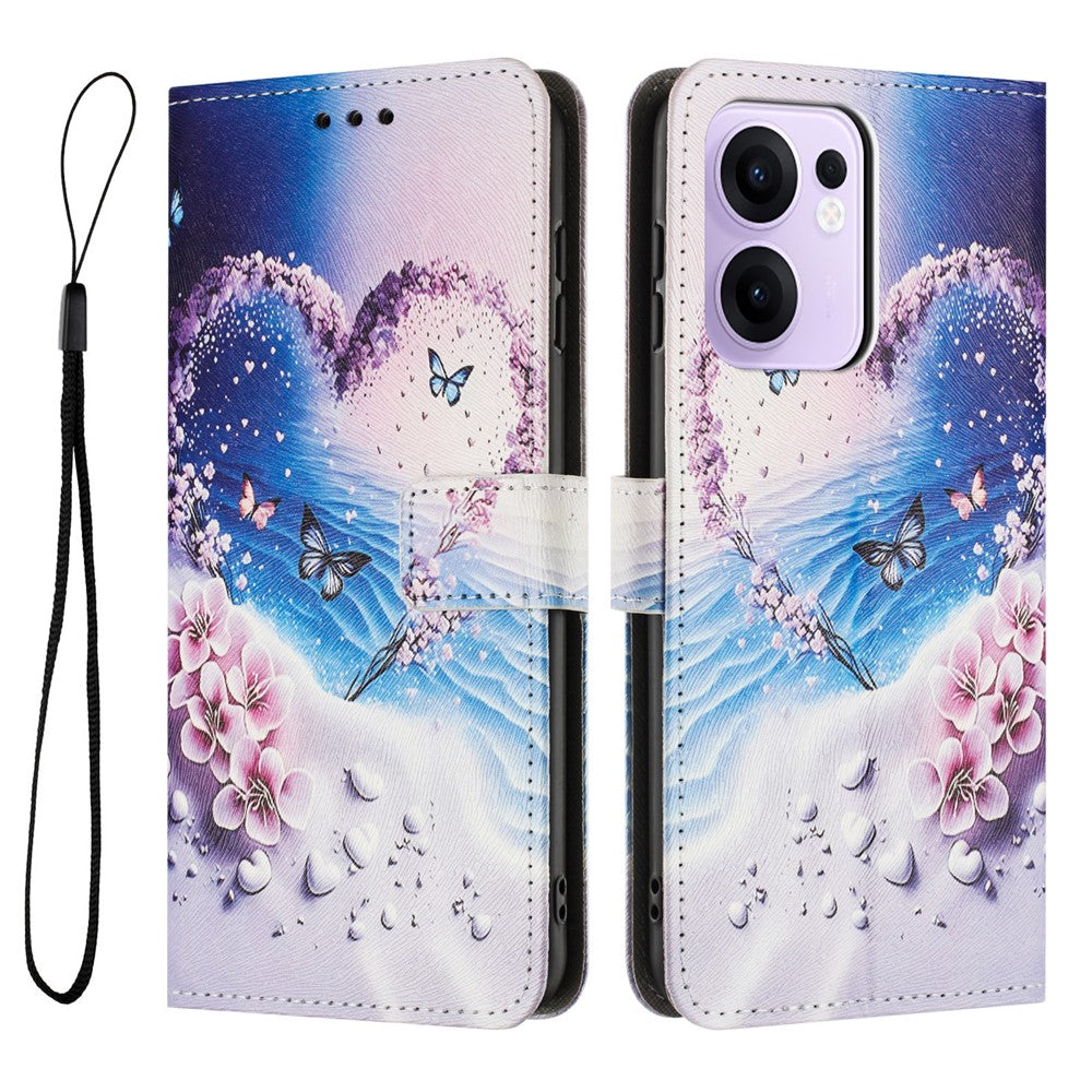 YX-2501 For Oppo Reno13 F 5G  /  4G Case Pattern Printing PU Leather Wallet Phone Cover with Lanyard - Heart Butterfly
