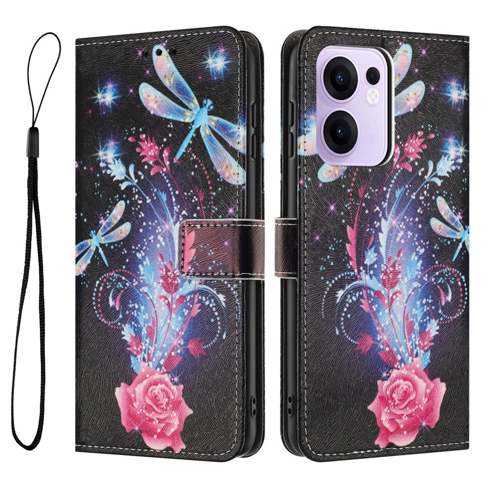 YX-2501 For Oppo Reno13 F 5G  /  4G Case Pattern Printing PU Leather Wallet Phone Cover with Lanyard - Dragonfly