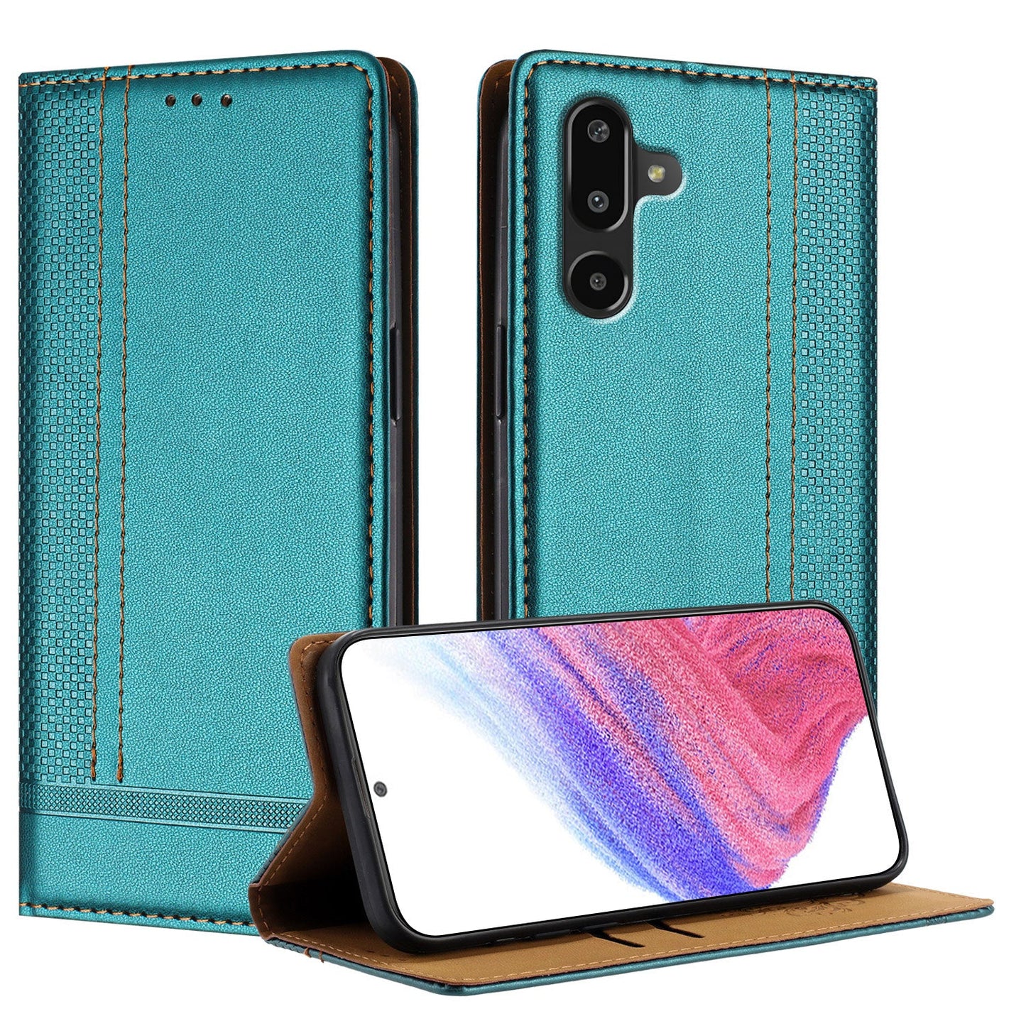For Samsung Galaxy M16 5G / Galaxy F16 5G Case L-Shaped Grid Pattern Leather Stand Phone Cover with Card Slots - Green
