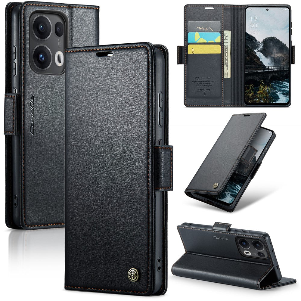 For Oppo Reno13 Pro 5G Case CASEME 023 Series RFID Blocking Leather Wallet Stand Phone Cover - Black