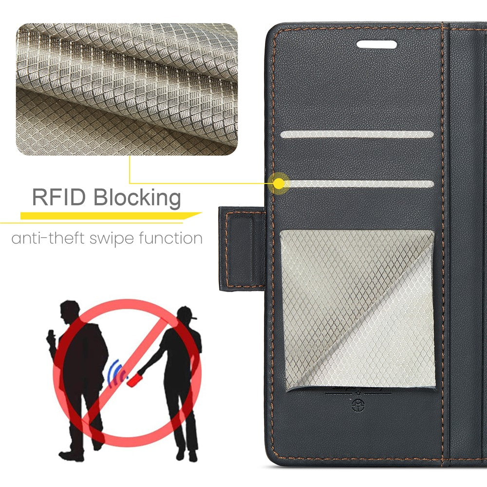 For Oppo Reno13 Pro 5G Case CASEME 023 Series RFID Blocking Leather Wallet Stand Phone Cover - Black